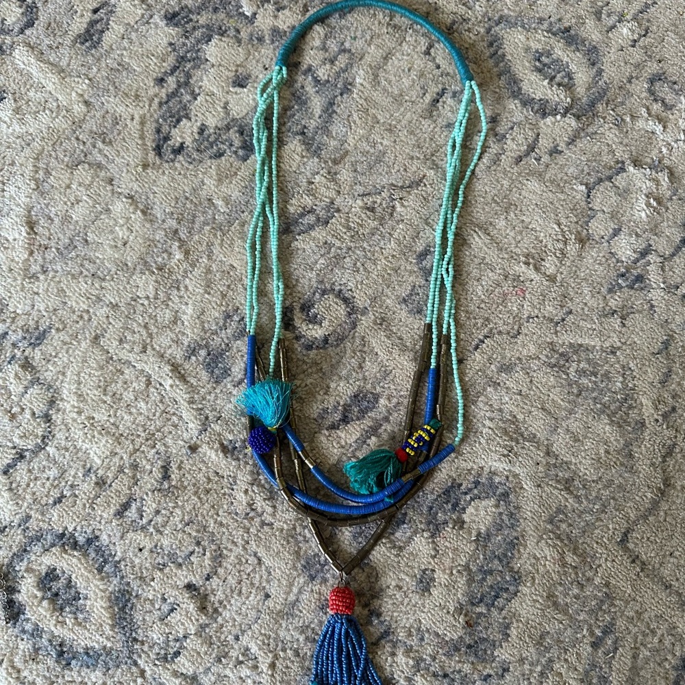 Bohemian Blue and Green Tassel Necklace